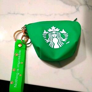 Green coin bag with key chain